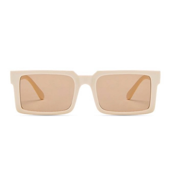 Beige Tan Trendy Classic Rectangle Designer Luxury Fashion Womens Sunglasses - Picture 3 of 5